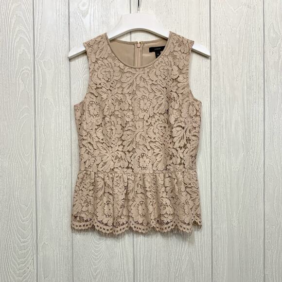 J. Crew Beige Lace Peplum Sleeveless Top 00 NWT - Picture 2 of 6